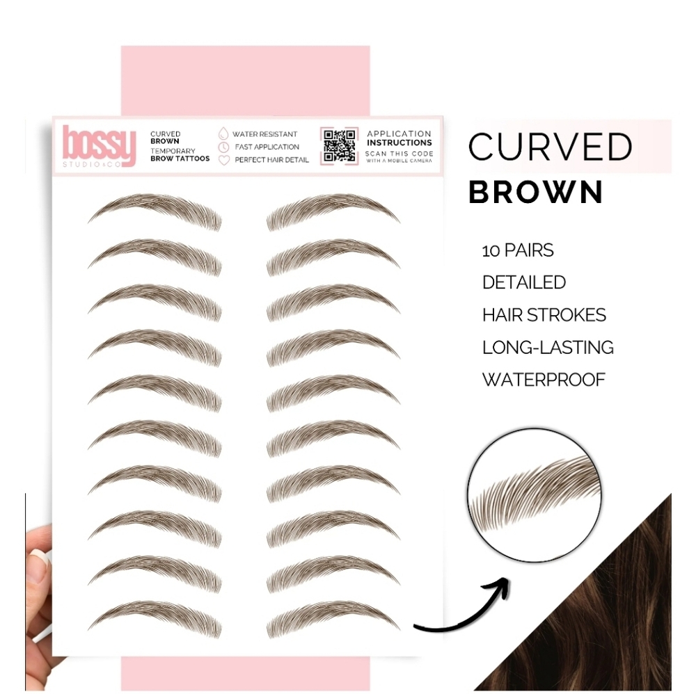Bossy Brow Tattoos - Curved Brown 20 Pairs New!